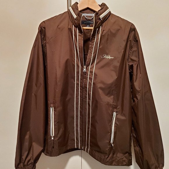 Men's/Teen's Tommy Hilfiger Windbreaker with Hood in Zipped Collar. Brown nylon. - Picture 1 of 6